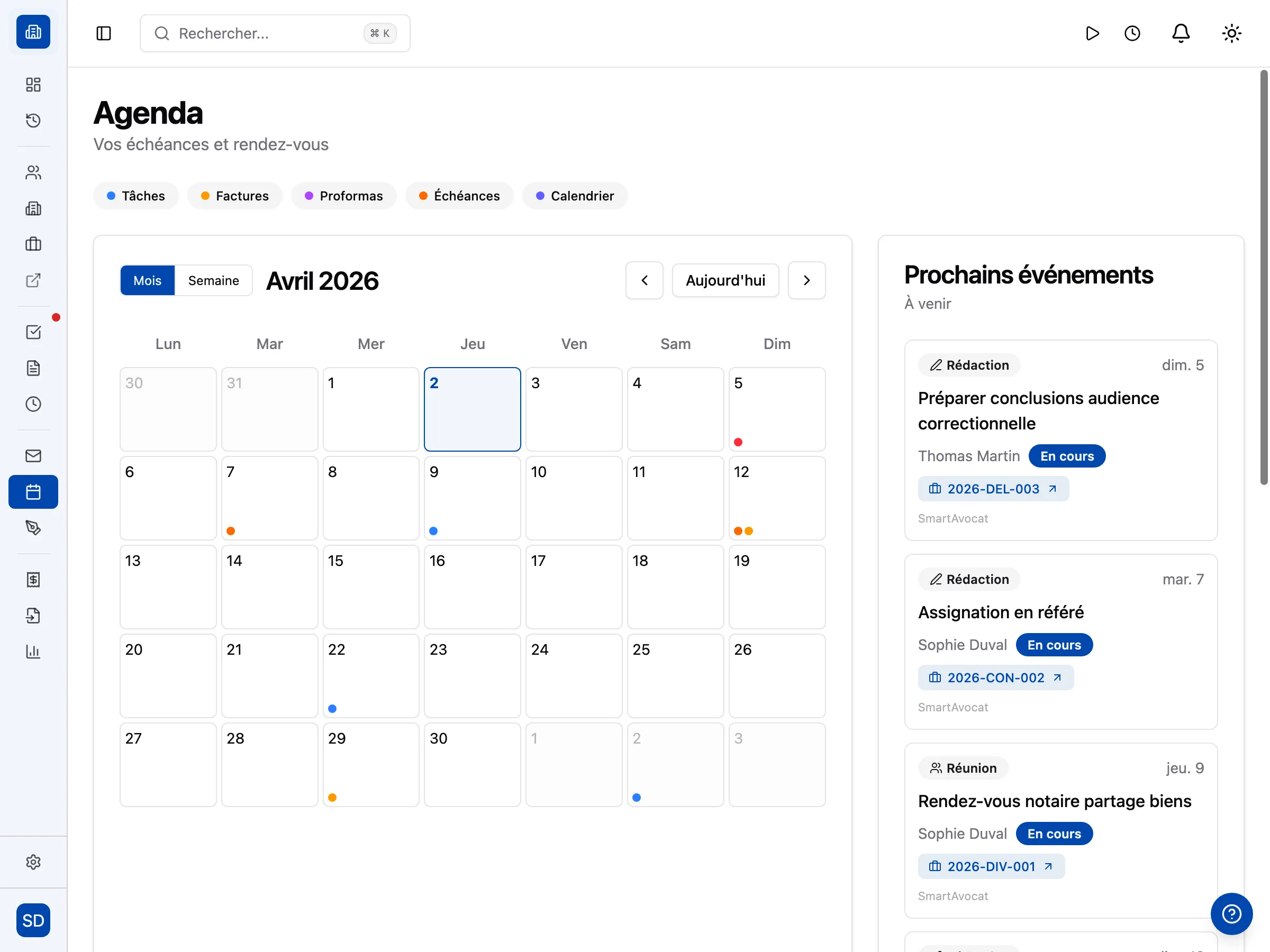 Capture d'écran — Vos emails liés à vos dossiers