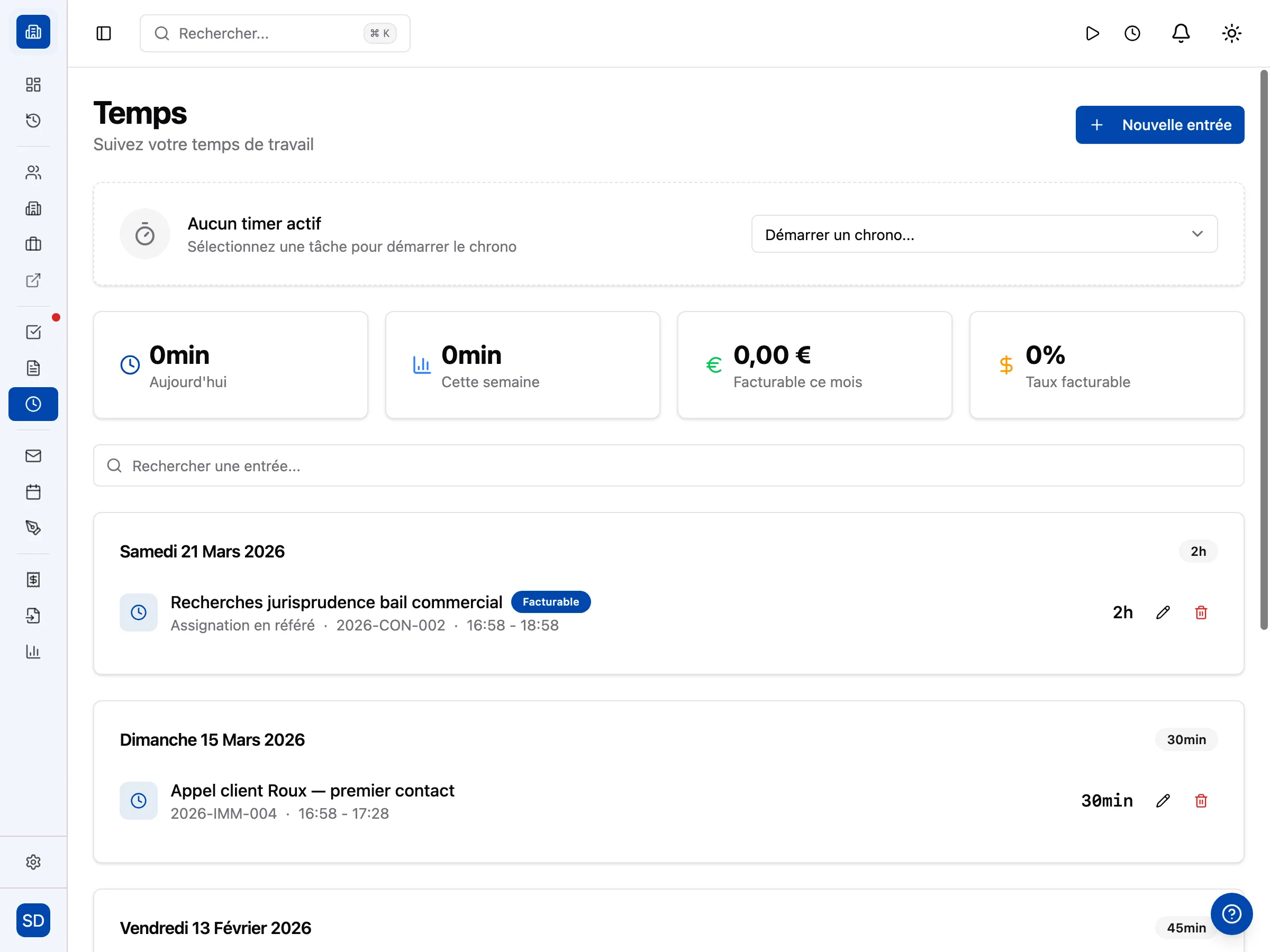 Capture d'écran — Suivez votre temps passé